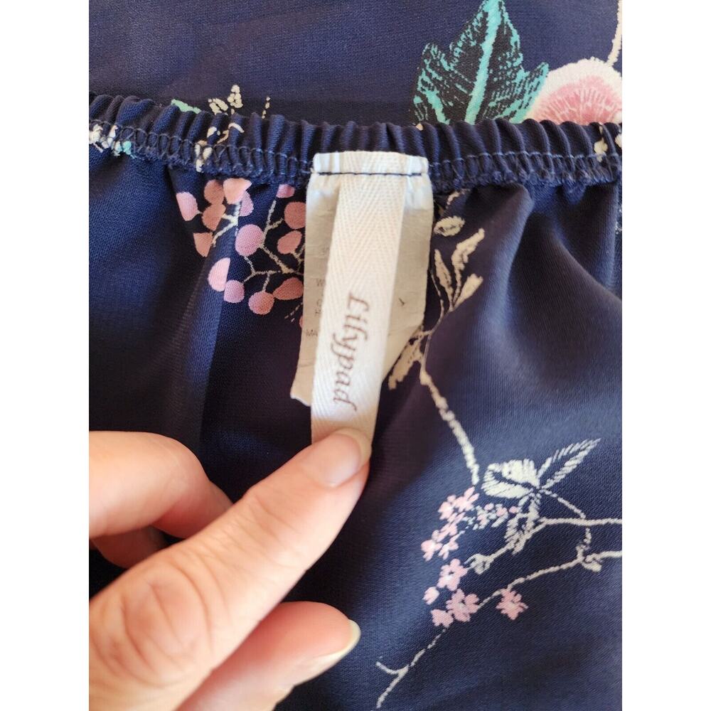 LILYPAD Blue Floral Off the Shoulder Long Tunic Blouse Split Sleeve Size L - Picture 7 of 7